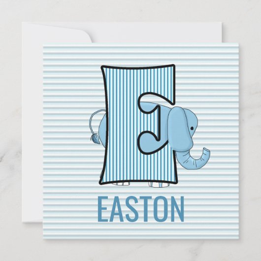 ブルーエレファントレターE子供の誕生日パーティー 招待状 (正面)