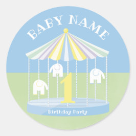 ブルーエレファント回転木馬誕生日 ラウンドシール