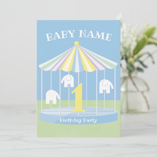 ブルーエレファント回転木馬1st誕生日パーティー 招待状 (スタンド正面)