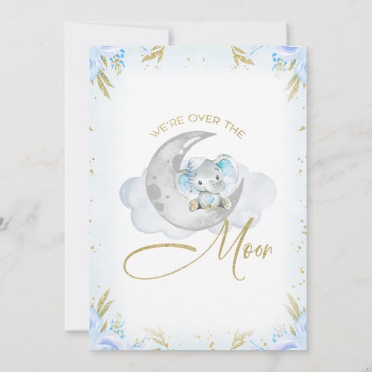 ブルーエレファント我々は月の赤ん坊のシャワー上にある 招待状 (裏面)
