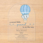 ブルーエレファント男の赤ちゃんシャワーアーチ アクリル招待状 (正面)