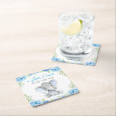 ブルーエレファント男の赤ちゃんシャワー散水誕生日 スクエアペーパーコースター (インサイチュ)