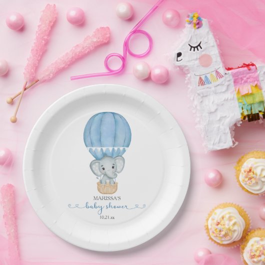 ブルーエレファント男の赤ちゃんシャワー紙プレート ペーパープレート (パーティー)