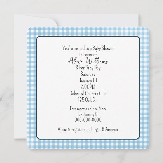 ブルーエレファント男の赤ちゃんシャワー 招待状 (裏面)