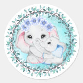 ブルーエレファント男の赤ちゃんマムリーフリース誕生 ラウンドシール (正面)