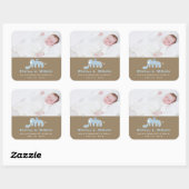 ブルーエレファント男の赤ちゃん写真誕生のお知らせ スクエアシール (シート)