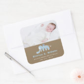 ブルーエレファント男の赤ちゃん写真誕生のお知らせ スクエアシール (封筒)