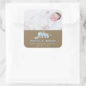 ブルーエレファント男の赤ちゃん写真誕生のお知らせ スクエアシール (バッグ)