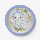 ブルーエレファント男の赤ちゃん誕生ユーカリフレーム ペーパープレート (正面)