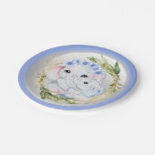 ブルーエレファント男の赤ちゃん誕生ユーカリフレーム ペーパープレート (アングル)