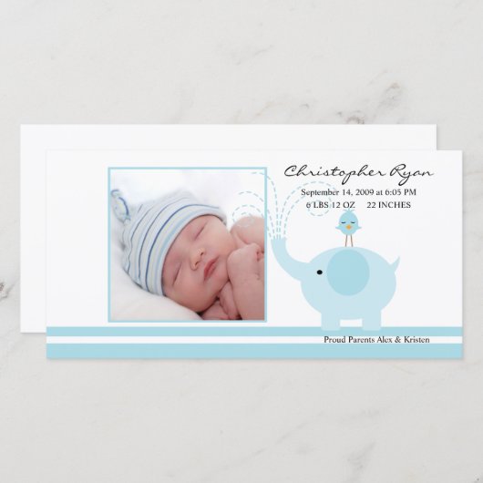 ブルーエレファント男の赤ちゃん誕生発表 案内状 (正面/裏面)