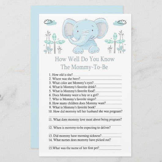 ブルーエレファント赤ちゃんシャワーをどれだけ知っているか (正面/裏面)