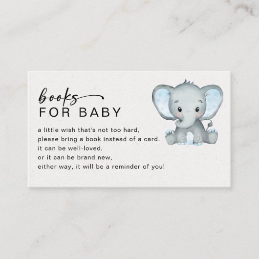 ブルーエレファント赤ちゃんシャワー用の本 エンクロージャーカード (正面)