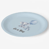 ブルーエレファント&バルーンベビーシャワー ペーパープレート (アングル)