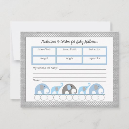 ブルーエレファント·ベビー·シャワー予測ゲーム 招待状 (正面)