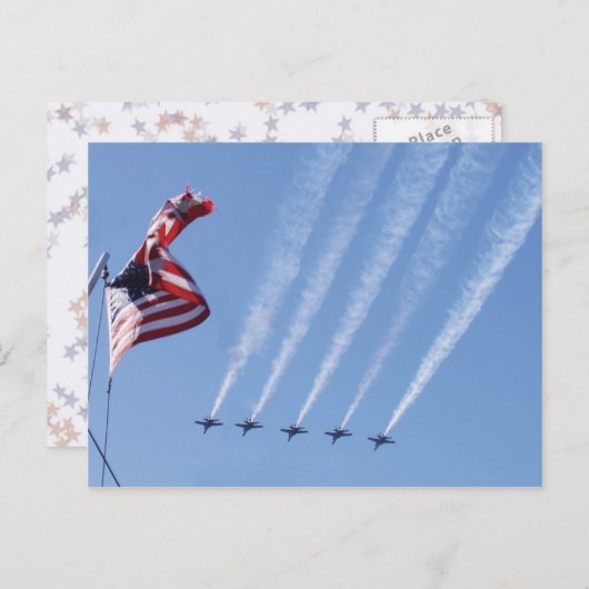 ブルーエンジェル飛んでいるズとアメリカ国旗飛んでいる ポストカード (正面/裏面)