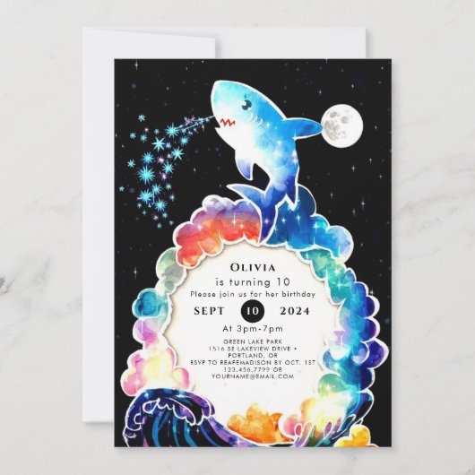 ブルーエンチャントキッズシャーク誕生日 招待状 (正面)