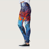 ブルーエンバーブルーレッドコンテンポラリー抽象芸術アート レギンス (左)