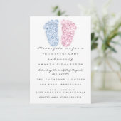 ブルーオインジェンダーベビーガールボーイシャワー足 招待状 (スタンド正面)