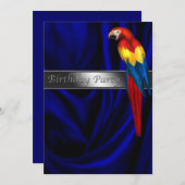 ブルーオウム任意の数の誕生日パーティー 招待状 (正面/裏面)