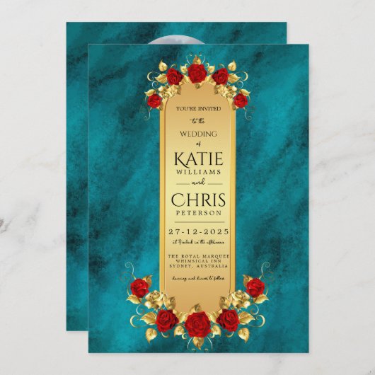 ブルーオエレガントプレンス金ゴールドラグジュアリー王室の招待状 招待状 (正面/裏面)