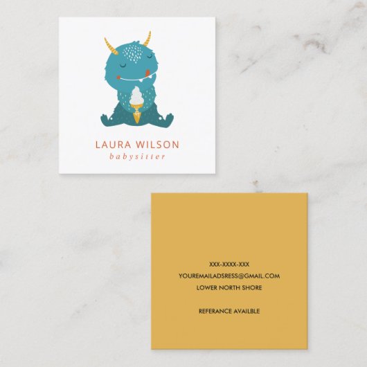 ブルーオクレかわいいサンディの小さなモスターアイスクリームナニー スクエア名刺 (正面/裏面)