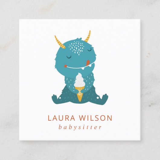 ブルーオクレかわいいサンディの小さなモスターアイスクリームナニー スクエア名刺 (正面)