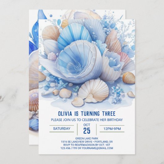 ブルーオセアニックドリームズボーイ誕生日 招待状 (正面/裏面)