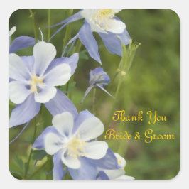 ブルーオダマキ（植物）結婚フラワーズサンキューメッセージカード スクエアシール