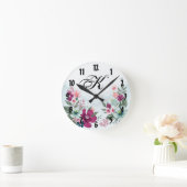 ブルーオパーソナライズされたムにトロピカルフラワー ラウンド壁時計 (ホーム)