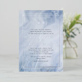 ブルーオパール結婚モノグラム銀 箔招待状 (立ち正面)