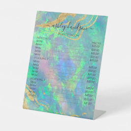 ブルーオパール金ゴールドマーブルグモダンラム 台座サイン