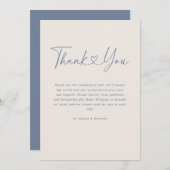 ブルーオベビーハート書道シンプル赤ちゃんシャワー サンキューカード (正面/裏面)