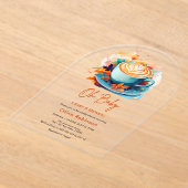 ブルーオベビーAベビーはコーヒーの赤ちゃんシャワーを醸造している アクリル招待状 (レイダウン)