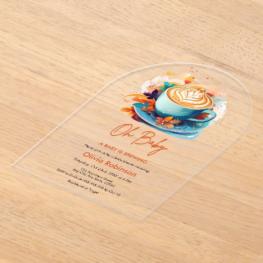 ブルーオベビーAベビーはコーヒーの赤ちゃんシャワーを醸造している アクリル招待状 (レイダウン)