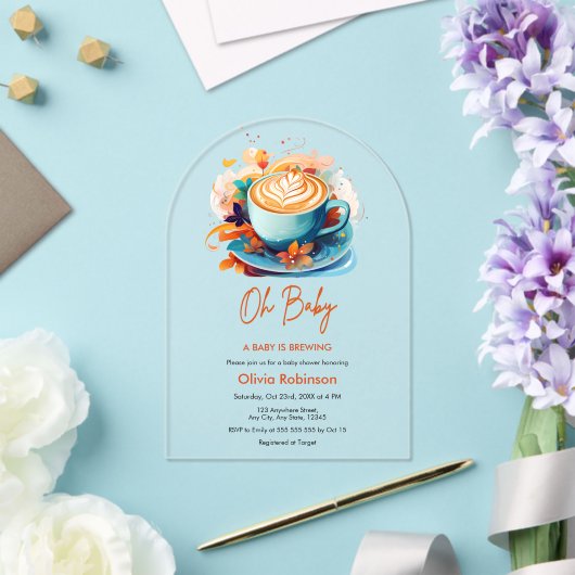 ブルーオベビーAベビーはコーヒーの赤ちゃんシャワーを醸造している アクリル招待状 (インサイチュ (ウェディング))