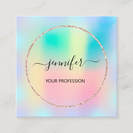 ブルーオムブレホログラフプロフェッショナルメイクアップバラ スクエア名刺 (正面)