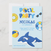 ブルーオルカ膨張可能プールパーティの招待状 招待状 (正面)