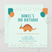 ブルーオレンジかわいい恐竜の誕生日パーティー 招待状 (正面/裏面)