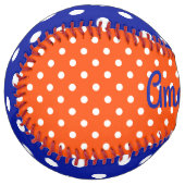 ブルーオレンジとホワイト水玉模様パーソナライズされた ソフトボール (正面左)