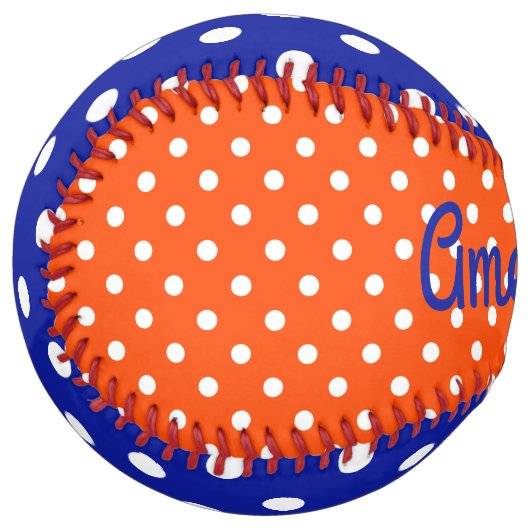 ブルーオレンジとホワイト水玉模様パーソナライズされた ソフトボール (正面左)