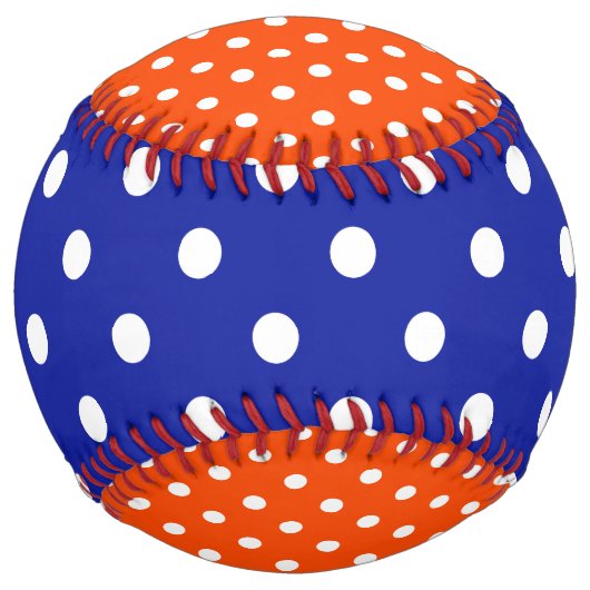 ブルーオレンジとホワイト水玉模様パーソナライズされた ソフトボール (裏面)