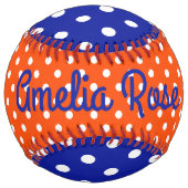 ブルーオレンジとホワイト水玉模様パーソナライズされた ソフトボール (正面)