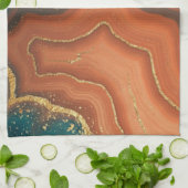 ブルーオレンジと金ゴールドゲードインスパイア キッチンタオル (折り畳み)