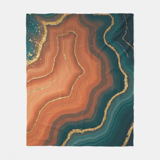 ブルーオレンジと金ゴールドゲードインスパイア フリースブランケット (正面)