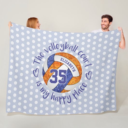 ブルーオレンジのバレーボールコートは私の幸せな場所である フリースブランケット (インサイチュ)