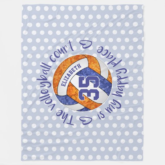 ブルーオレンジのバレーボールコートは私の幸せな場所である フリースブランケット (正面)