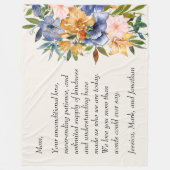 ブルーオレンジのフローラ母ママ私たちはあなたを愛 フリースブランケット (正面)