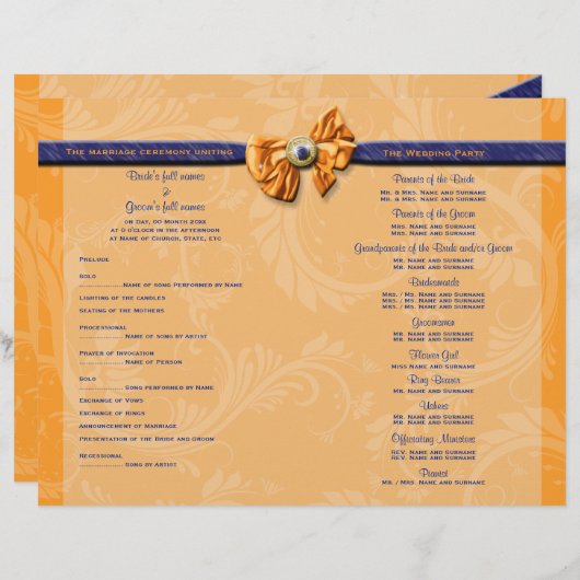 ブルーオレンジの結婚式プログラムPERSONALIZE (正面/裏面)