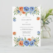ブルーオレンジの花の咲き誇るウェディング 招待状 (スタンド正面)